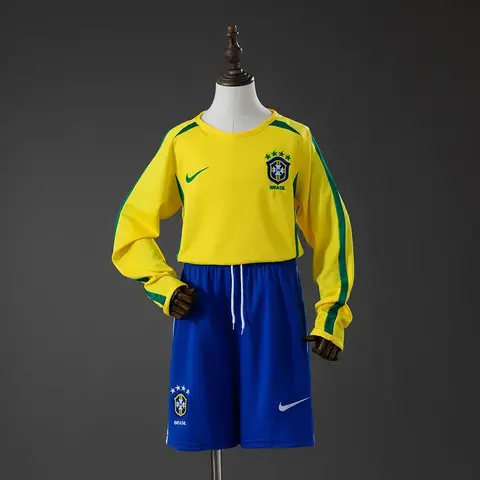 Conjunto Brasil Primera Equipación 2002 Retro Manga Larga Niños