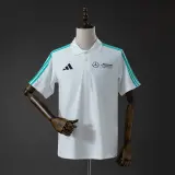 Polo Mercedes AMG Fórmula 1 2026 Blanco con Ribete Verde Agua Hombre