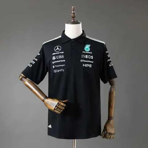 Mercedes AMG F1 2026 Black Polo with White Collar
