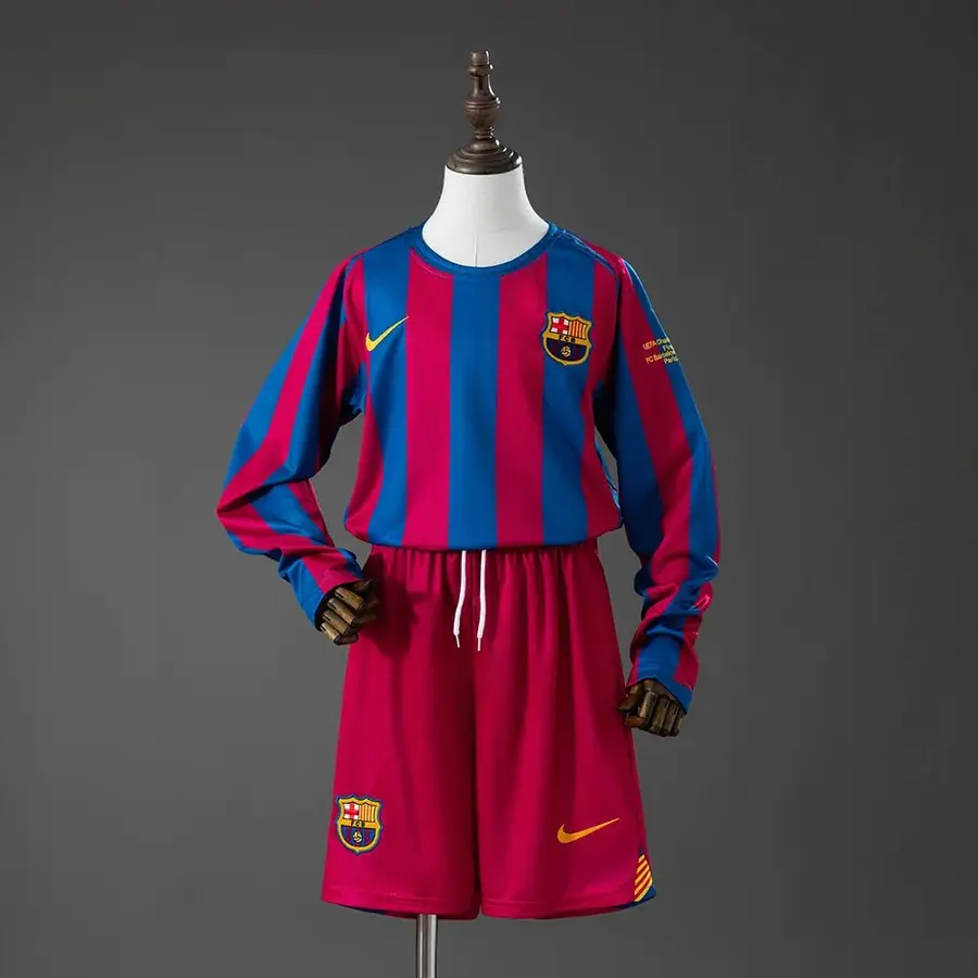 Conjunto Barcelona Primera Equipación 05/06 Final de París Retro Manga Larga Niños - Bota de Oro Tienda