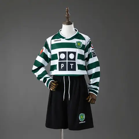 Conjunto Sporting CP Primera Equipación 01/02 Retro Manga Larga Niños