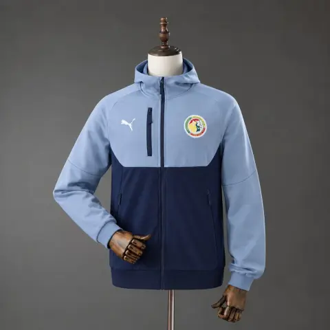 Senegal 2026 Black and Light Blue Full-Zip Hoodie