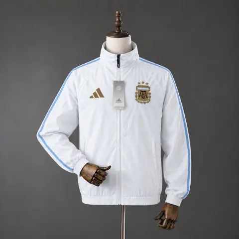 Argentina 2026 White Full-Zip Jacket with Sky Blue Stripes
