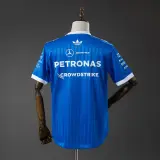 Camiseta Mercedes AMG Fórmula 1 2026 Azul con Cuello Blanco Hombre