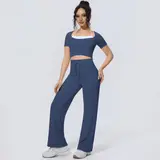 Volupie Stripe Casual Set | Conjunto Top Manga Corta + Pantalón Wide Leg Cordón