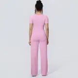 Volupie Stripe Casual Set | Conjunto Top Manga Corta + Pantalón Wide Leg Cordón