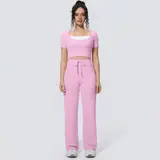Volupie Stripe Casual Set | Conjunto Top Manga Corta + Pantalón Wide Leg Cordón