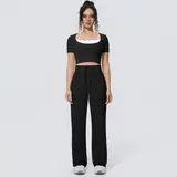 Volupie Stripe Casual Set | Conjunto Top Manga Corta + Pantalón Wide Leg Cordón