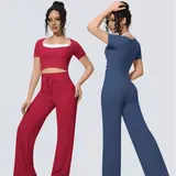 Volupie Stripe Casual Set | Conjunto Top Manga Corta + Pantalón Wide Leg Cordón