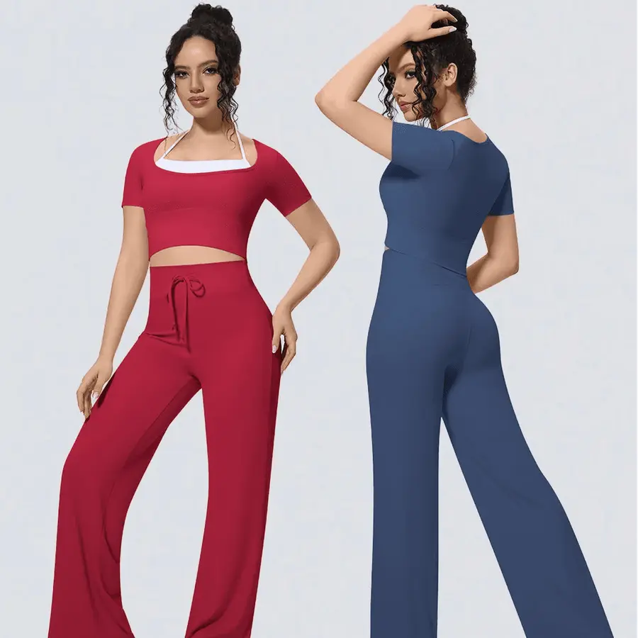 Volupie Stripe Casual Set | Conjunto Top Manga Corta + Pantalón Wide Leg Cordón