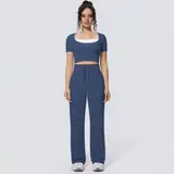 Volupie Stripe Casual Set | Conjunto Top Manga Corta + Pantalón Wide Leg Cordón