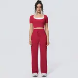 Volupie Stripe Casual Set | Conjunto Top Manga Corta + Pantalón Wide Leg Cordón