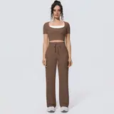 Volupie Stripe Casual Set | Conjunto Top Manga Corta + Pantalón Wide Leg Cordón