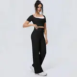 Volupie Stripe Casual Set | Conjunto Top Manga Corta + Pantalón Wide Leg Cordón