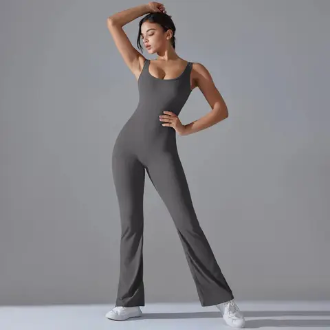 Volupie Bare Flare Jumpsuit | Mono Deportivo Sin Mangas Espalda Abierta Pierna Flare