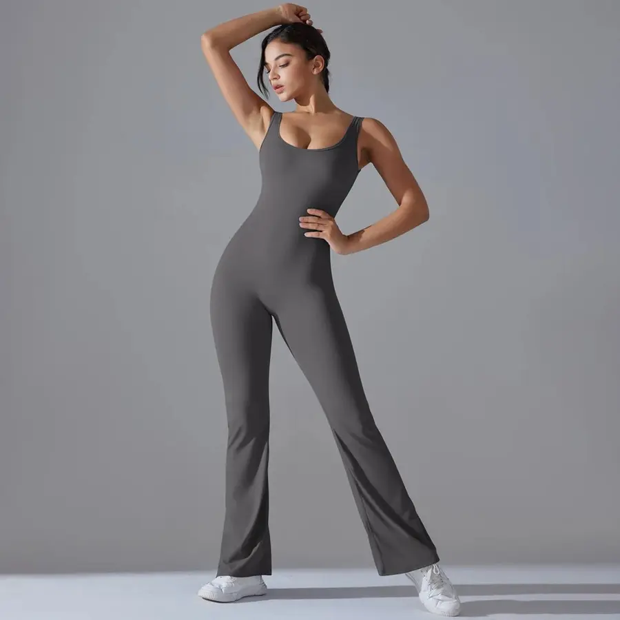 Volupie Bare Flare Jumpsuit | Mono Deportivo Sin Mangas Espalda Abierta Pierna Flare