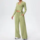 Volupie Flow Dance Complete Set | Conjunto 3 Piezas Top Halter + Wrap Manga Larga + Pantalón Wide Leg