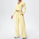 Volupie Flow Dance Complete Set | Conjunto 3 Piezas Top Halter + Wrap Manga Larga + Pantalón Wide Leg