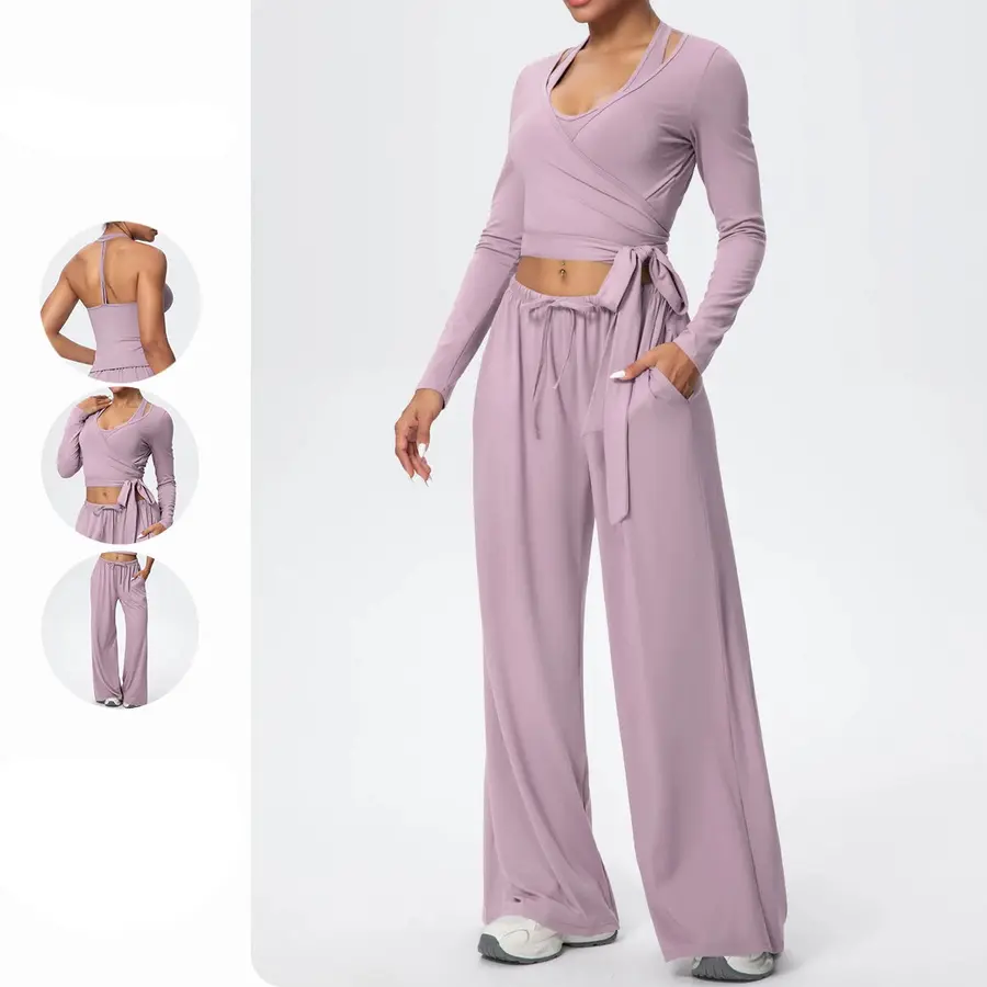 Volupie Flow Dance Complete Set | Conjunto 3 Piezas Top Halter + Wrap Manga Larga + Pantalón Wide Leg