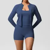 Volupie Zip Flow Short Set | Conjunto 3 Piezas Chaqueta + Top + Short con Bolsillo