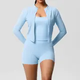 Volupie Zip Flow Short Set | Conjunto 3 Piezas Chaqueta + Top + Short con Bolsillo