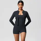 Volupie Zip Flow Short Set | Conjunto 3 Piezas Chaqueta + Top + Short con Bolsillo