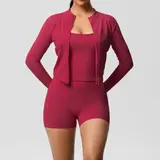 Volupie Zip Flow Short Set | Conjunto 3 Piezas Chaqueta + Top + Short con Bolsillo