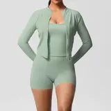 Volupie Zip Flow Short Set | Conjunto 3 Piezas Chaqueta + Top + Short con Bolsillo