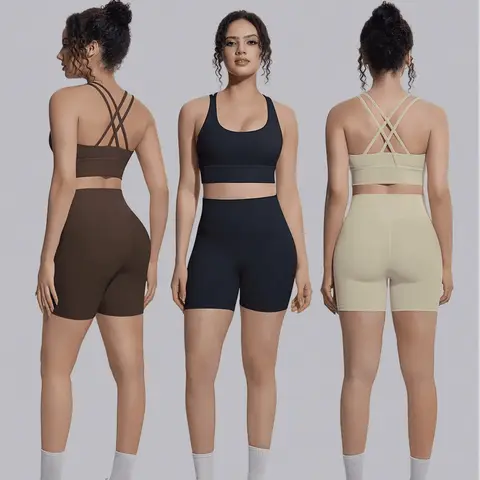 Volupie Bare Cross Short Set | Crossed Back Top + High Waist Shorts Set
