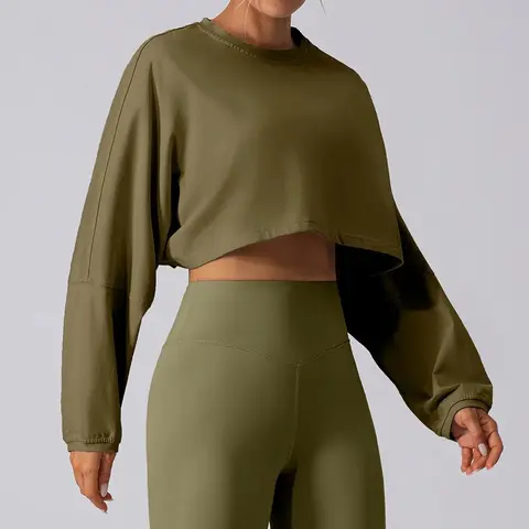 Volupie Oversize Crop Pullover | Oversized Cropped Long Sleeve Sweatshirt
