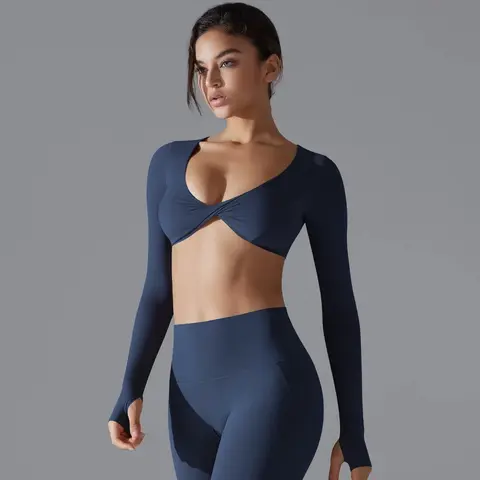 Volupie Twist Long Top | Long Sleeve Crop Top with Front Twist
