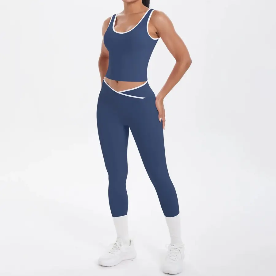 Volupie Stripe Cross Set | Conjunto Top U-Back + Legging Cintura Cruzada