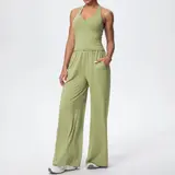 Volupie Flow Dance Set | Conjunto Top Halter + Pantalón Wide Leg Fluido con Bolsillos