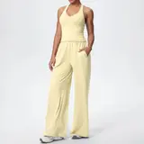 Volupie Flow Dance Set | Conjunto Top Halter + Pantalón Wide Leg Fluido con Bolsillos
