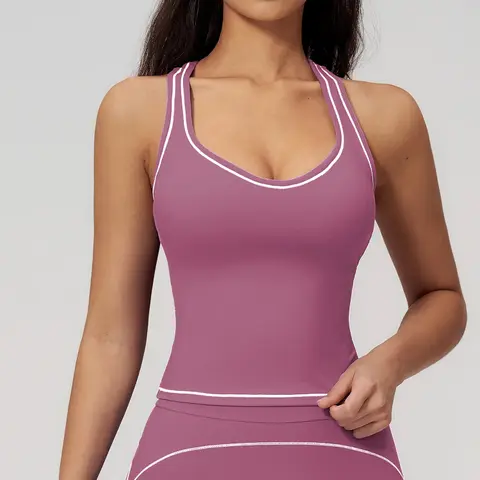 Volupie Stripe Cross Top | V Neck Sports Top with Crossed Straps