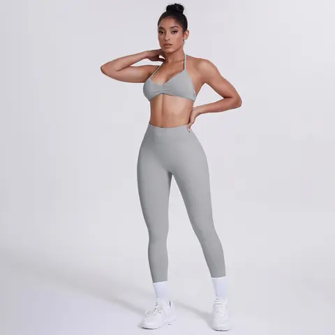 Volupie Bare Back Set | Open Back Halter Top + Scrunch Leggings Set