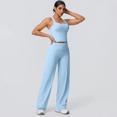 Volupie Diagonal Flow Racer Set | Racerback Top + Wide Leg Pants