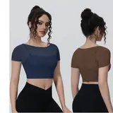 Volupie Mesh Crop Top | Top Cropped Manga Corta con Panel Mesh