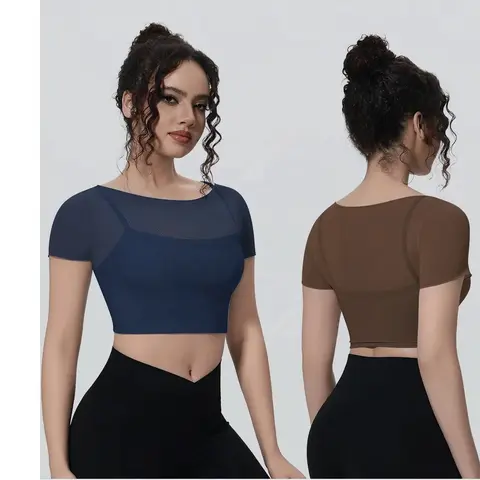 Volupie Mesh Crop Top | Short Sleeve Crop Top with Mesh Panels