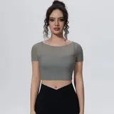 Volupie Mesh Crop Top | Top Cropped Manga Corta con Panel Mesh