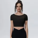 Volupie Mesh Crop Top | Top Cropped Manga Corta con Panel Mesh