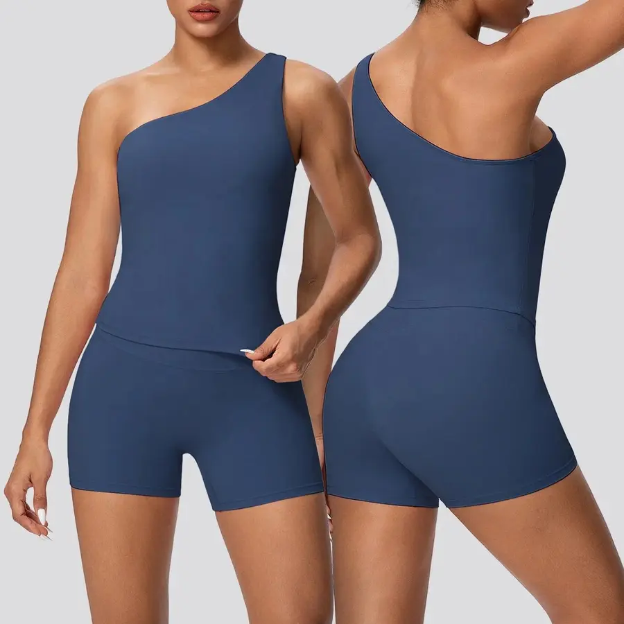 Volupie Diagonal Flow Short Set | Conjunto Top Un Hombro + Short Tiro Alto