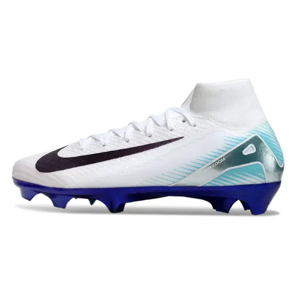 Nike Air Zoom Mercurial Superfly 10 Elite White and Blue Firm Ground FG Football Boot - White/Aqua
