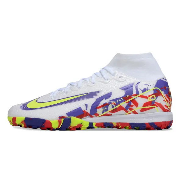 Nike Zoom Mercurial Superfly 10 Elite Kids White and Purple Turf TF Football Boot