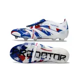 Adidas Predator 25 Elite White, Blue and Red Firm Ground FG Football Boot