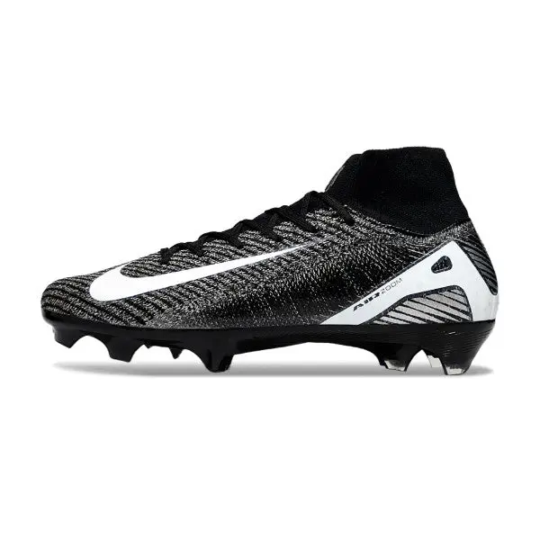 Nike Air Zoom Mercurial Superfly 10 Elite Black and White Firm Ground FG Football Boot - Black/White Knit