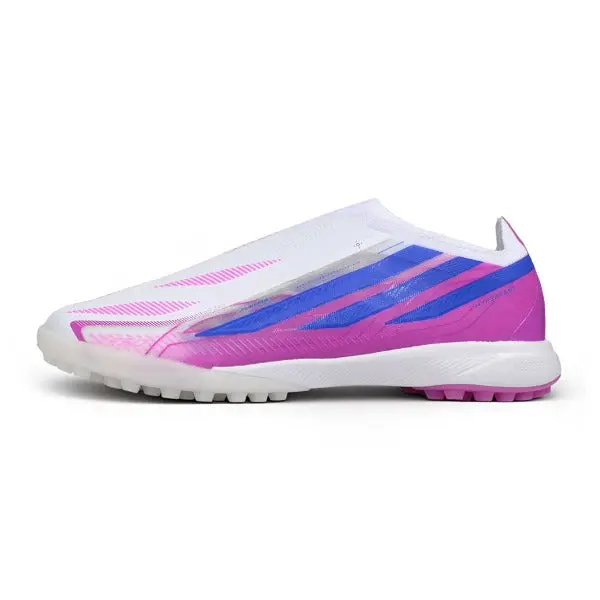 Adidas F50 Hyperfast Laceless Elite White, Pink and Blue Turf TF Football Boot