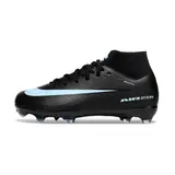 Nike Air Zoom Mercurial Superfly 10 Elite Black and Light Blue Firm Ground FG Kids Football Boot