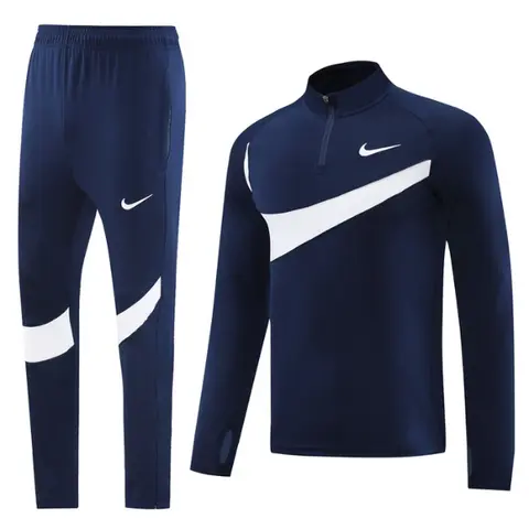 Nike Navy Blue and White Cold Set Quarter-Zip Top and Pants