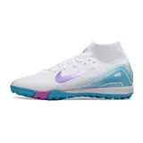 Nike Zoom Mercurial Superfly 10 Elite Kids White and Light Blue Turf TF Football Boot